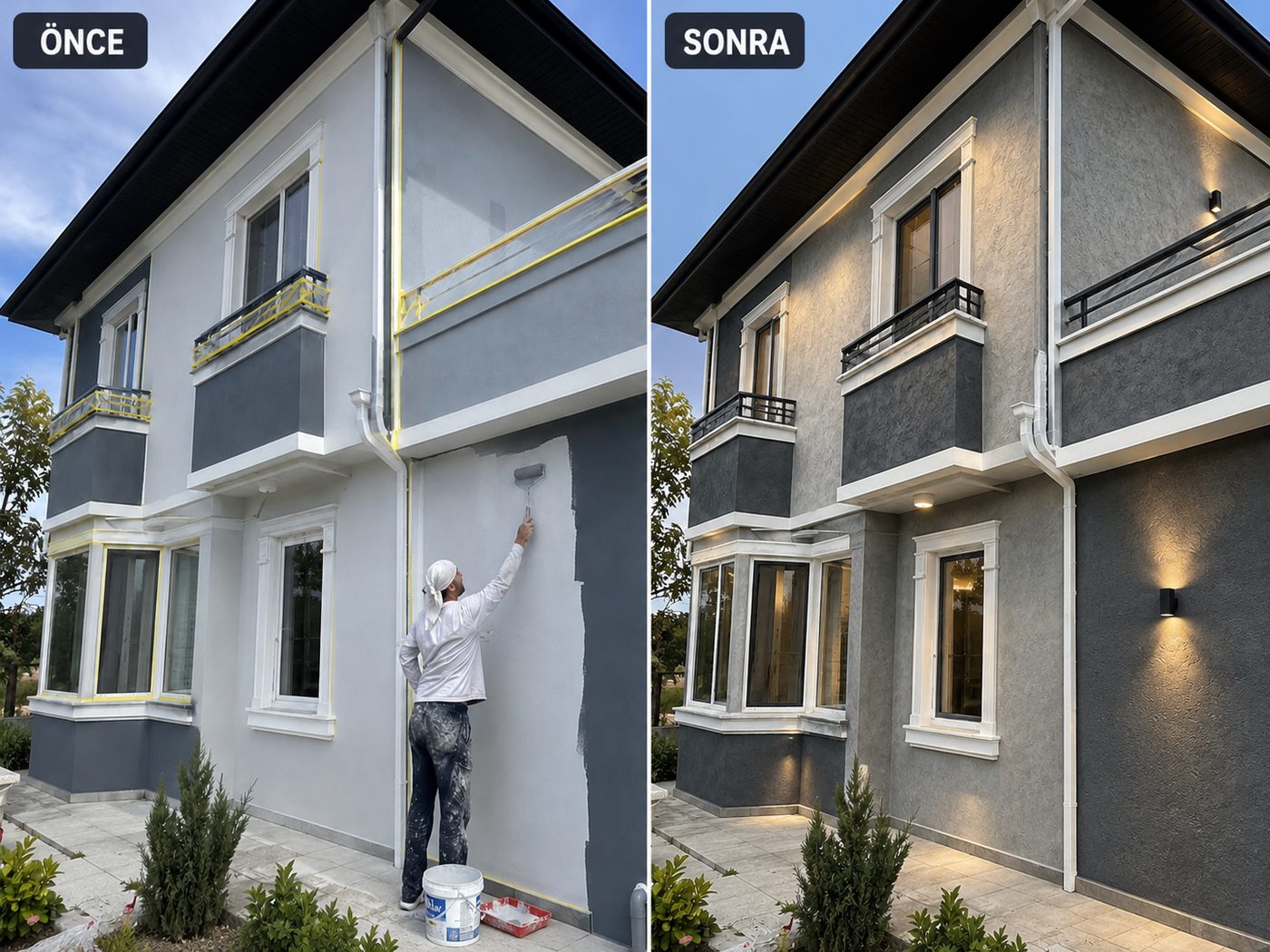 Adatepe dış cephe boya öncesi ve sonrası
