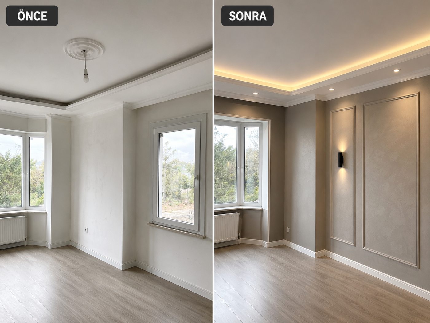 Adatepe iç cephe boya öncesi ve sonrası